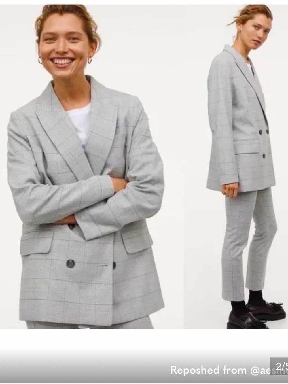 H&M Light Gray Plaid Double-Breasted Women’s Blazer